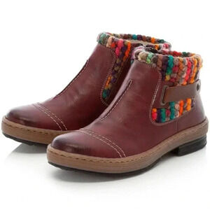 New REIKER felicitas ankle boot 37 red rainbow multicolor wool bootie 6.5
